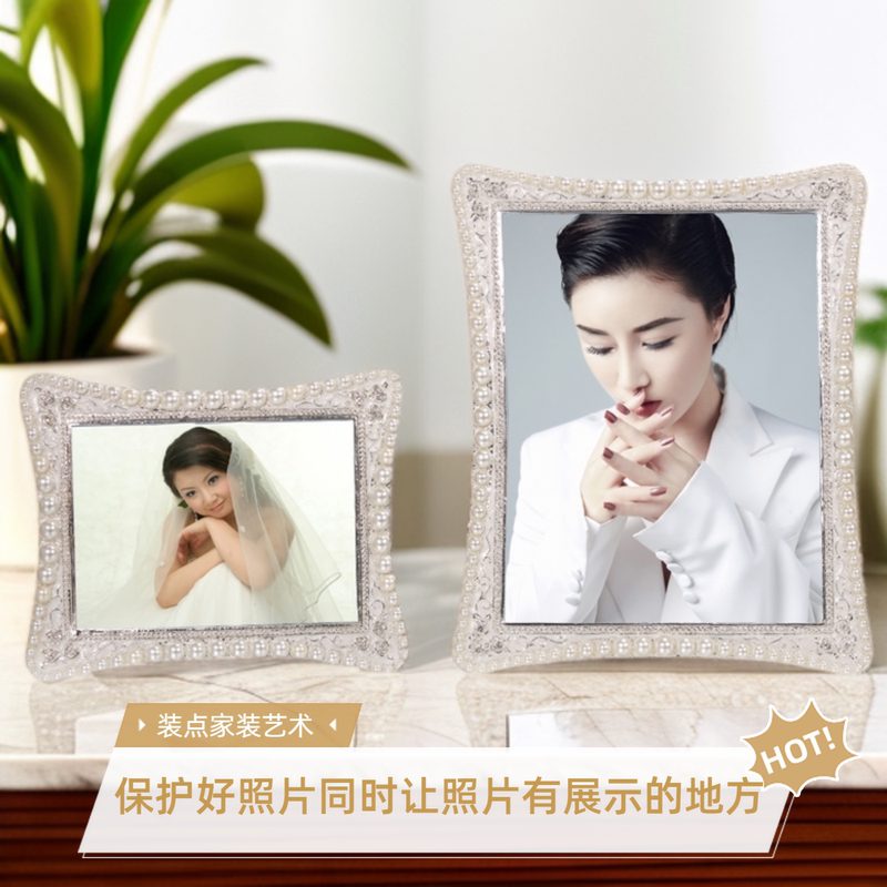 Light Luxury Creative European-Style Wedding Photo Frame Display Stand 6 7 8 10inch Horizontal and Vertical Display Stand Wall-Mounted Metal Glass Picture Frame