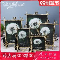 Creative light luxury metal glass photo frame table 4678 inch 10 inch horizontal frame frame vertical wedding photo photo frame