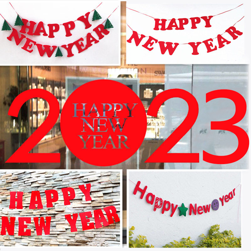 2023 English New Year's annual venue layout party bunting shopping mall decoration hanging company New Year's day pull flower pull strip
