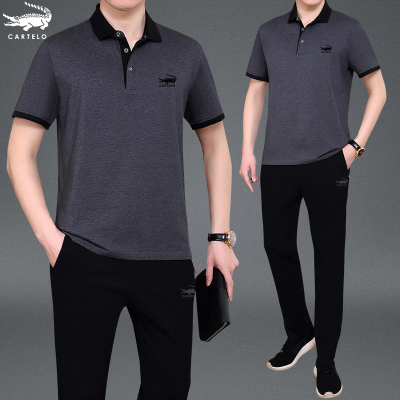 Carcodile Crocodile Crocodile Middle Aged Sport Suit Men's Summer 2022 New Short Sleeve T-shirt Big Size Casual Dad