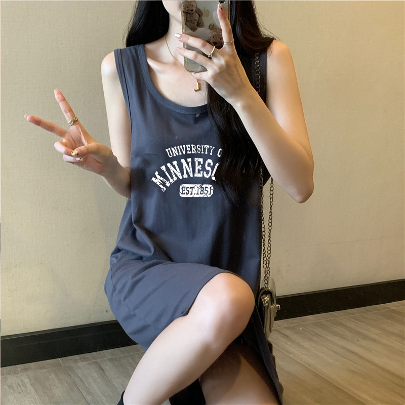 Summer 100% Cotton Vest Nightgown, Feminine Mid-Length Sleeveless T-Shirt Pajamas That Can Be Worn Outside, Suspender Dress Summer 100% Cotton Vest Nightgown, Feminine Mid-Length Sleeveless T-Shirt Pajamas That Can Be Worn Outside, Suspender Dress