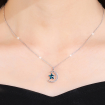 Star moon necklace Female sterling silver pendant Clavicle chain Imitation crystal light luxury niche brand New Year gift to girlfriend