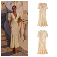 Xuanxuan new summer European and American style puff sleeve sequin lace simple dress