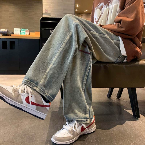 Осенние прямые свободные джинсы для отдыха, штаны, в американском стиле, свободный крой