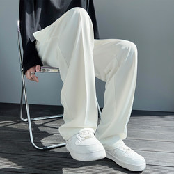 Summer thin straight-leg trousers for men, solid color, high-end, casual, draped, Korean-style trendy suit trousers