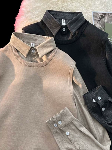 Демисезонный комплект, рубашка, свитер, модный универсальный трикотажный жилет для отдыха