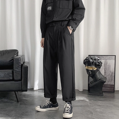 Штаны, трендовый японский костюм для отдыха, свободный прямой крой, оверсайз, в корейском стиле