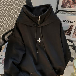 Spring and Autumn Pullover High Collar Sweatshirt Men's Casual Fashion Brand Sports Japanese Retro Handsome Teen Trendy Hooded Jacket