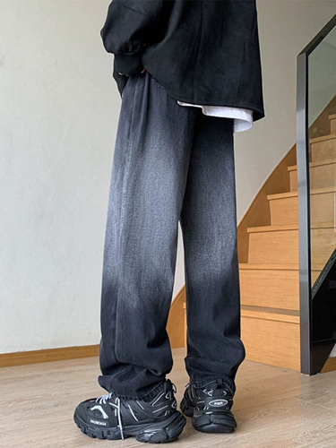 Демисезонные японские трендовые джинсы для отдыха, штаны, свободный прямой крой, градиент