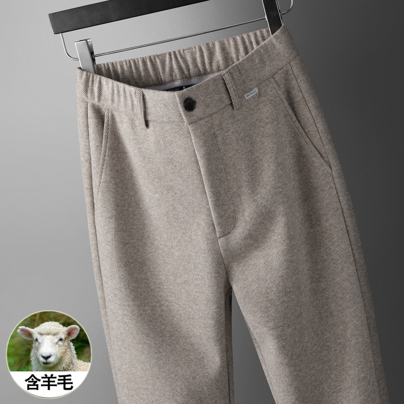 High-End Luxury Wool Casual Pants for Men, Loose Straight-Leg Dress Pants, High-Waisted Deep-Crotch Woolen Trousers, Thick Style for Autumn and Winter