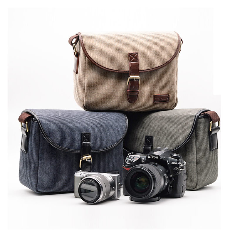 Retro Waterproof Camera Bag Photography Pack Monocular Single Shoulder Bag Applicable Sony Con CanCanon Canvas Micro Single Eye Camera Skew Satchel