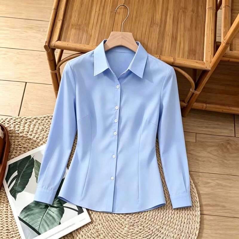 Elastic Bamboo Fiber Professional White Shirt for Women, Long-Sleeved 2026 New Style Spring and Autumn Elegant Non-Iron Commuter Shirt Workwear Elastic Bamboo Fiber Professional White Shirt for Women, Long-Sleeved 2026 New Style Spring and Autumn Elegant Non-Iron Commuter Shirt Workwear