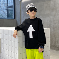 Boy personality printed long sleeve T-shirt 2021 new spring dress loose foreign air children hit the bottom of the street