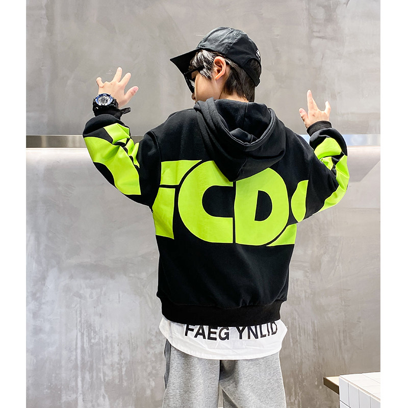 Boy even hat sportswear 2021 new autumn dress foreign style Alphabet Handsome air trendy jacket loose CUHK Scout hooded sweatshirt