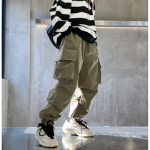  Boys overalls 2021 new pocket spring and autumn western style loose childrens Japanese casual middle and large childrens trousers trend