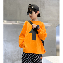 Boy personality printed long sleeve T-shirt 2021 new autumn clothing Loose Ocean Qi Childrens Coat Tide