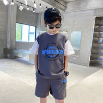 Boy Leisure Suite 2021 New summer clothing Childrens harbor Wind Ocean Stamp thin section Sport CUHK Scout Two sets