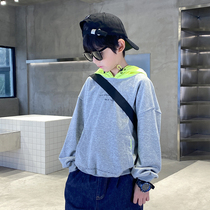 Boy collider with color fake two weaters 2021 new spring clothing foreign air fashion CUHK Hood Hooded Hooded Jacket Tide