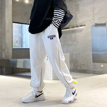 Spring clothing sports pants boy 2021 new children foreign air Han version casual loose wear pants for large children knitted pants