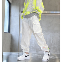 Boy Pure Color Engineering Pants 2021 New Spring Dress Day Ensemble Foreign Gas Fashion Pocket CUHK Boy Casual Pants Long Pants Tide
