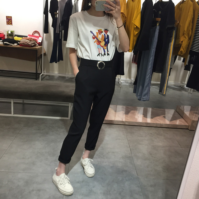 2024 Spring and Summer New Suit Pants Women's High Waist Nine-Point Pants Overalls Loose Straight Casual Pants Small Foot Carrot Pants