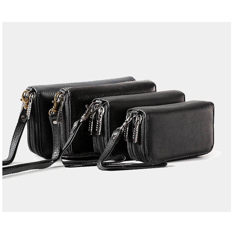 Junyu first-layer cowhide double-layer zipper multi-functional key bag change mobile phone large-capacity small wallet for men and women