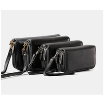 Junyu first layer cowhide double zipper multifunctional key bag change mobile phone large capacity small wallet men and women