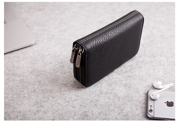 Jun domain new key bag bag đổi thẻ da đôi dây kéo đôi nam nữ túi xách công suất lớn tăng ví nữ da thật