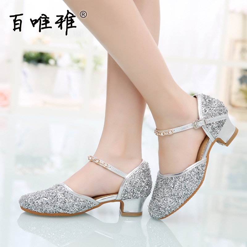 Young child Latina dance shoes girl girl gold silver color red blue dance shoes practice utility-shoes kid performance shoes