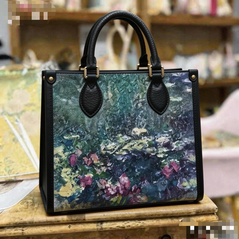 First-Layer Cowhide New Chinese-Style Heightened Horizontal Square Tote Bag, National Style Mulberry Silk Handbag, Handmade DIY Material Kit