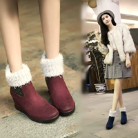Giày đế xuồng nhung ngắn mới cộng với giày cao gót nữ Martin đi ủng thời trang Hàn Quốc chống trượt nêm chống trượt với giày nước ấm ủng đi mưa bảo vệ giày