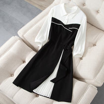 2022 Spring new one-piece dress Womens mid-length style small skirt black and white Hit Color with 70% sleeves