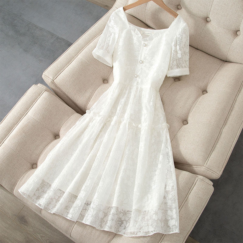 2022 Dress Summer Tea Sweater Dress French First Love Skirt Gentle White Fairy Skirt Superior Feeling Superior Feeling