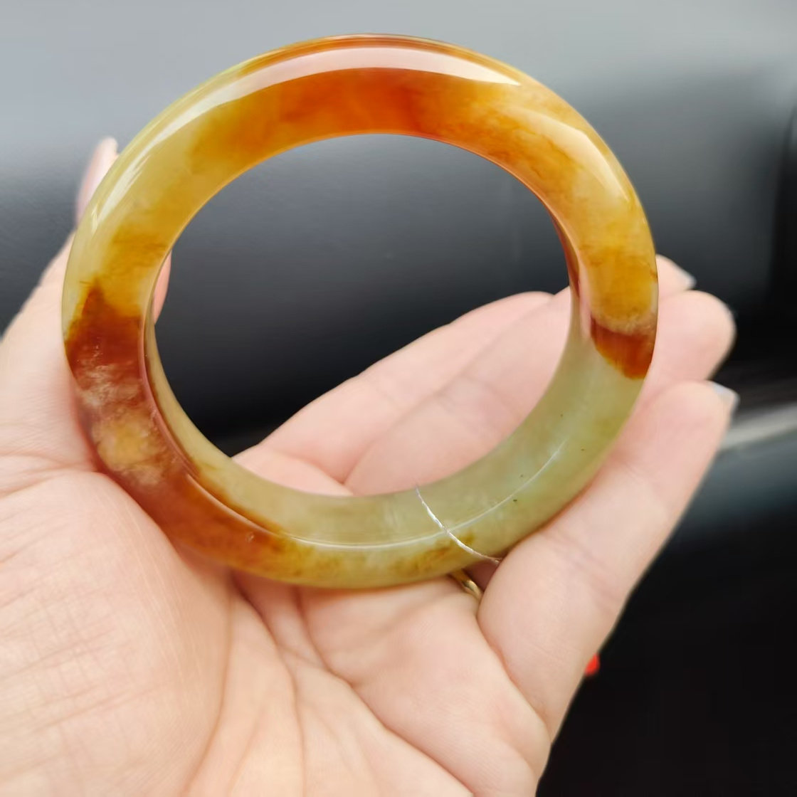 天然岫玉手镯俏色手镯玉石王花玉岫岩花玉高档花玉手镯精品花玉