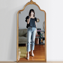 European carved household full-length mirror Cloakroom Retro floor-to-ceiling fitting mirror Clothing shop full-length mirror decorative mirror customization