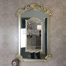 American classical art wall-mounted decorative mirror background wall creative hanging mirror custom model room Retro carved entrance mirror