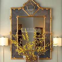 Antique gold model room fireplace mirror European art entrance wall hanging Dajing creative background wall decorative mirror customization