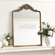 European style retro dressing mirror Bedroom wall-mounted carved makeup mirror Living room antique gold entrance decorative mirror customization