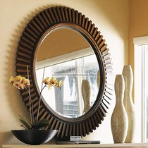 Retro Genguan Decorative Mirror-Like Board Room Original Wood Color Round Art Mirror Living Room Background Wall Creative Wall-mounted Mirror