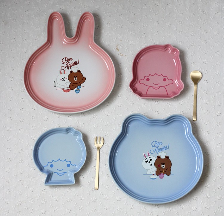 Brown Bear plate Kony Rabbit Cute plate Limited edition enamel porcelain Gemini Dessert Plate Cute Dessert plate