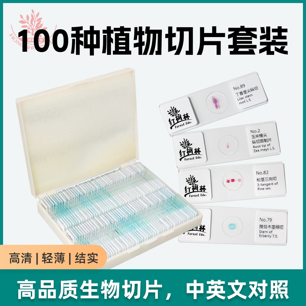 100种植物类显微镜标本切片取材新鲜高透玻璃制中学生物显微玻片