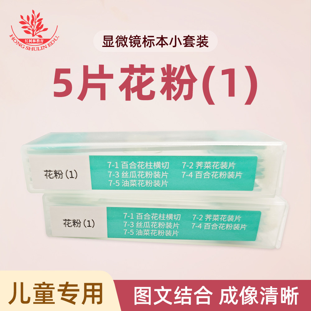 5片花粉类显微玻片高透玻璃图文结合儿童科学益智玩具显微镜标本