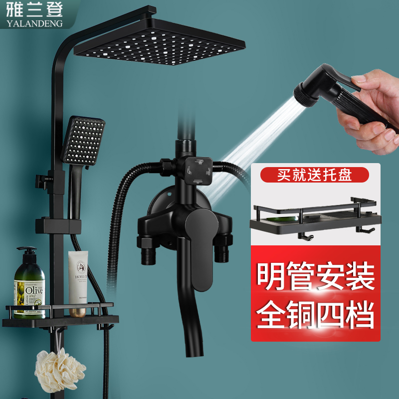 Surface-mounted German fine copper black shower shower set bathroom lift nozzle rain bath bathroom shower