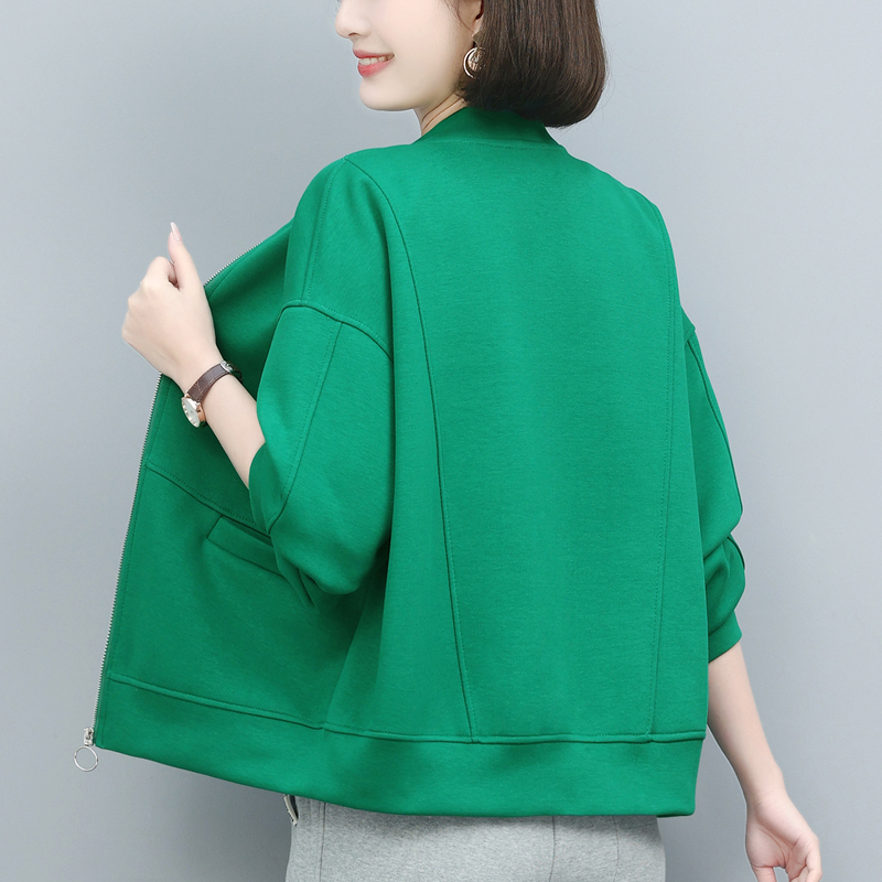 Sweatshirt Cardigan Jacket for Women, Spring and Autumn 2026 New Short Style, Thin Casual Baseball Jacket for Middle-Aged and Elderly Mothers, Green