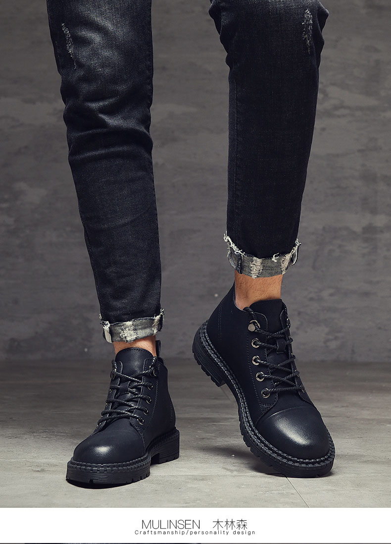 Giày cao cổ dành cho giới trẻ Mulinsen Giày da nam cao cổ Martin ủng nam Giày nam boot nam ủng Anh mùa thu giầy nam cao cổ