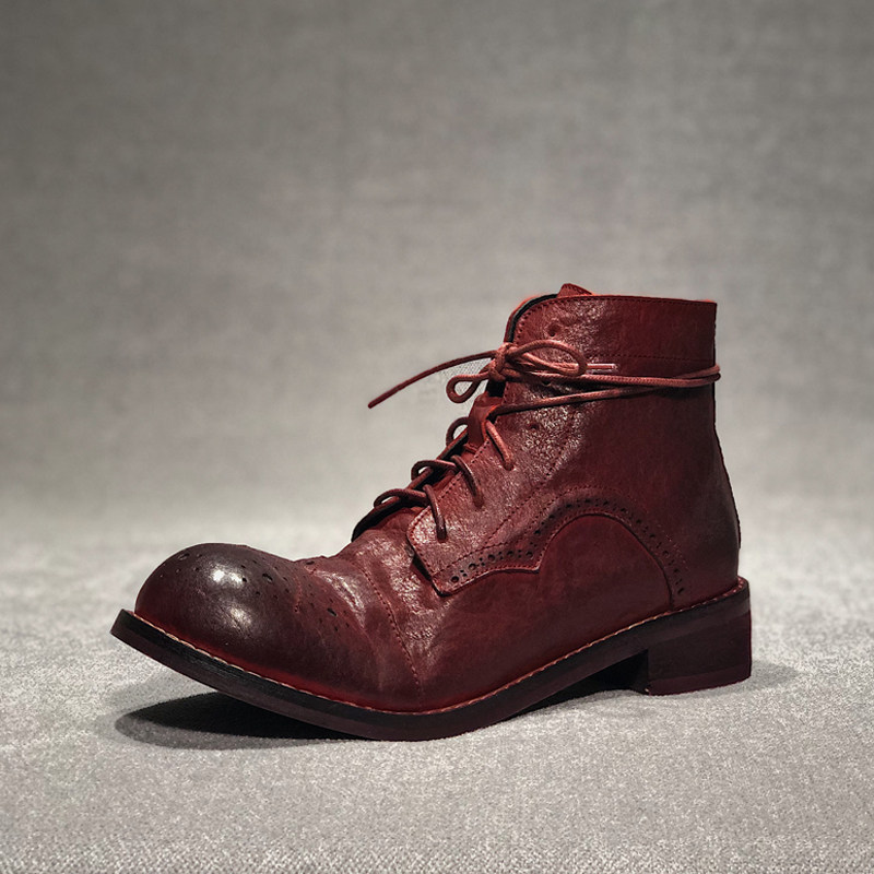 Ding Yin Studio) Niche original design retro old dark black warped Martin boots tooling big head short boots women