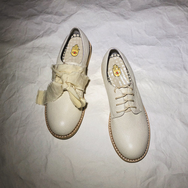 Ding Yin studio) original fresh all-match single shoes women low heel round toe Japanese retro big toe small leather shoes women