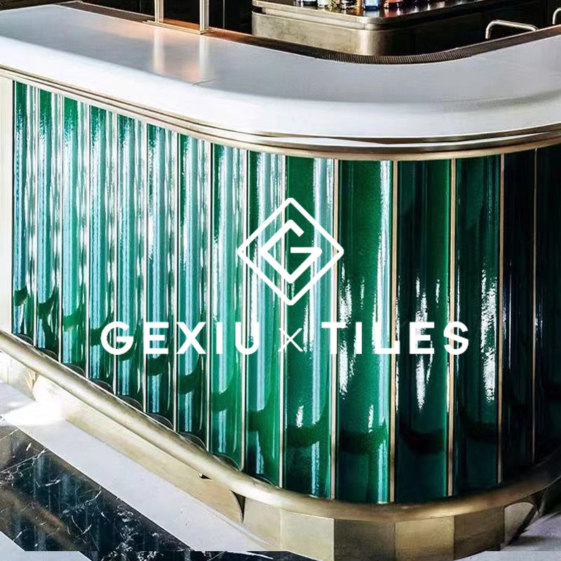 Long strip brick concave wall net red wall brick 80x600 dark green arc-shaped bar counter tile homestay decoration layering strip edge strip