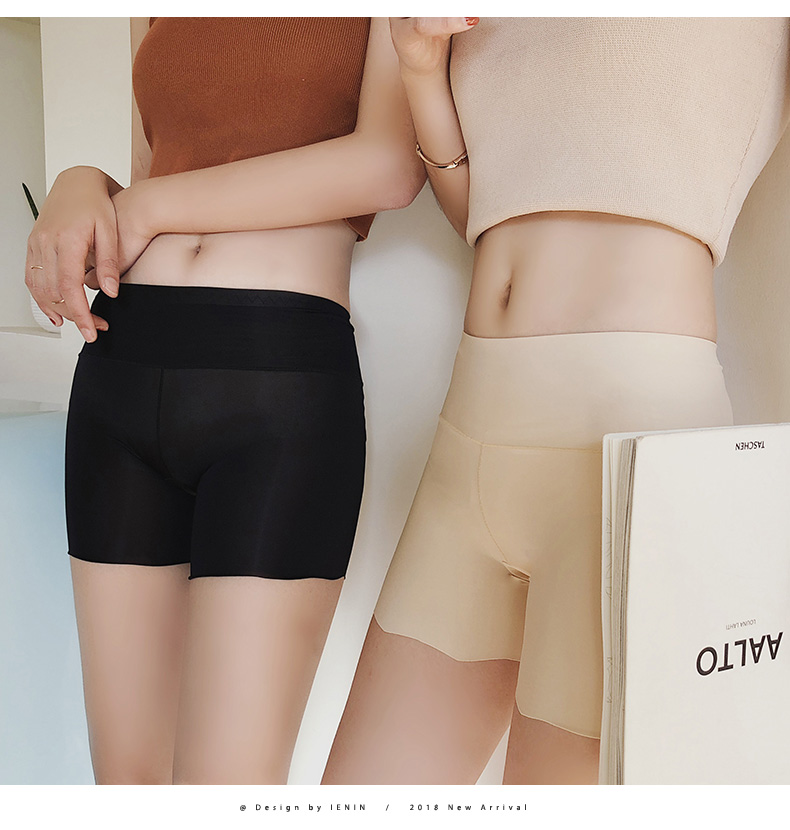 Yinan quần áo cao eo băng lụa chống ánh sáng không có dấu vết quần an toàn phần mỏng kích thước lớn chất béo mm nữ bảo hiểm quần xà cạp mùa hè quần legging giả da