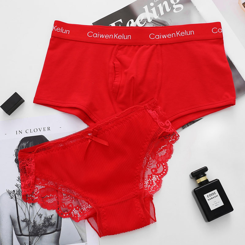 Red underpants couple wedding pure cotton suit Sexy lace Bendies The couple's underwear is festive